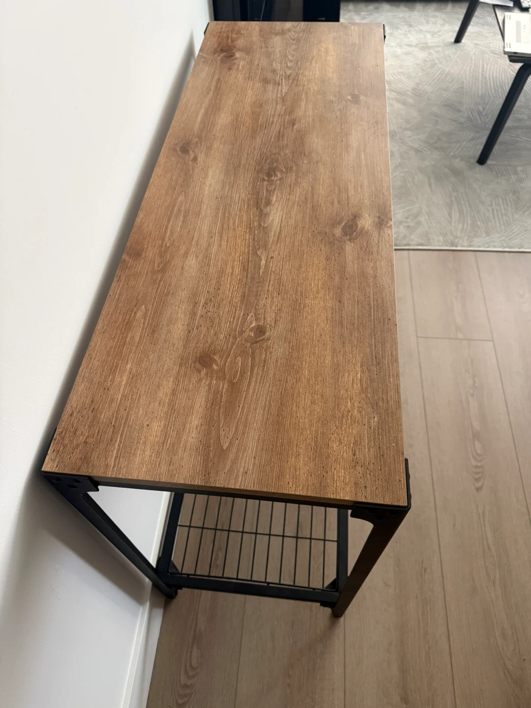 Industrial console table with wood-look top - photo 3