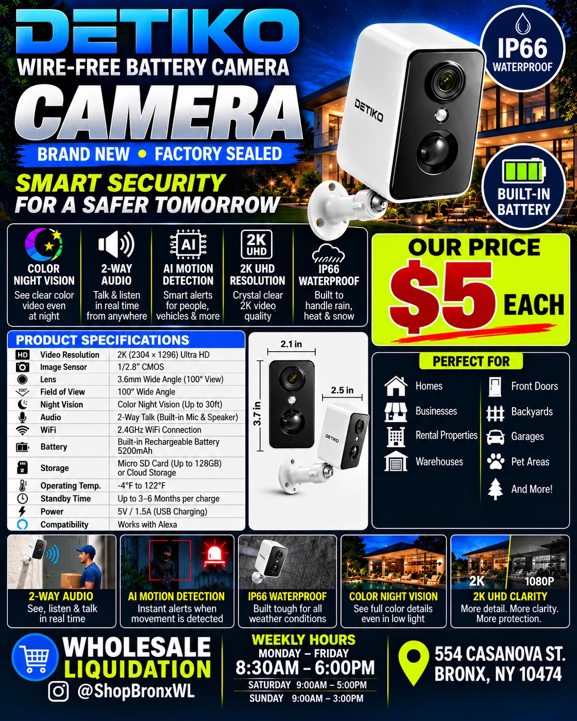 Detiko Wire-Free 2K Battery Security Camera