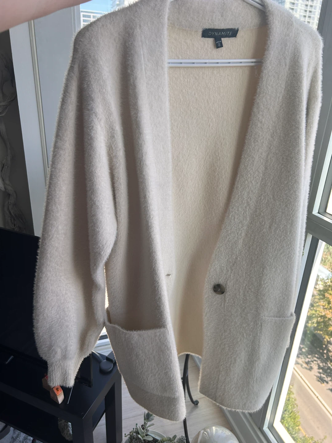 Dynamite fuzzy button-up cardigan