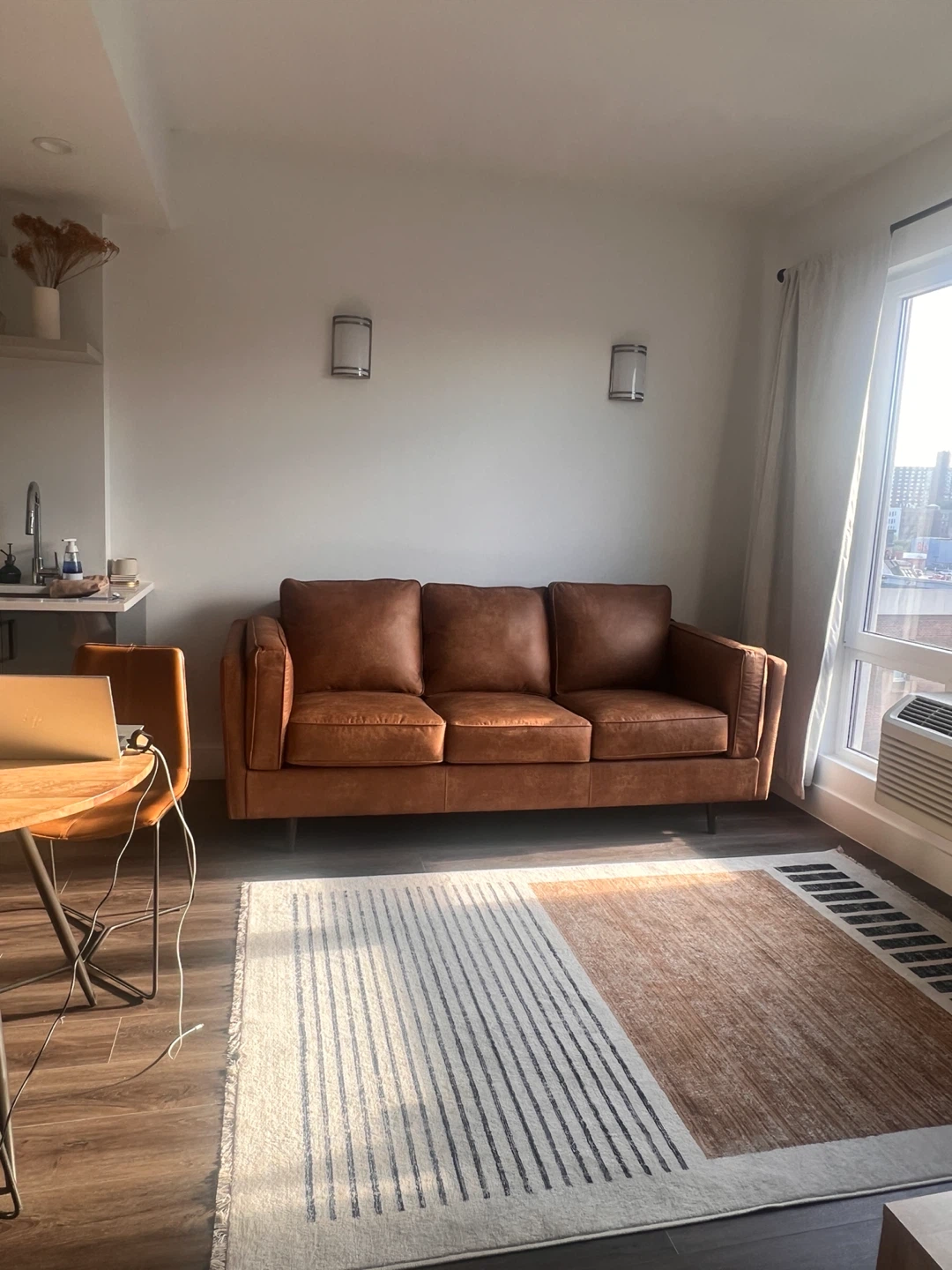 Brown Faux Leather Sofa with ottoman
