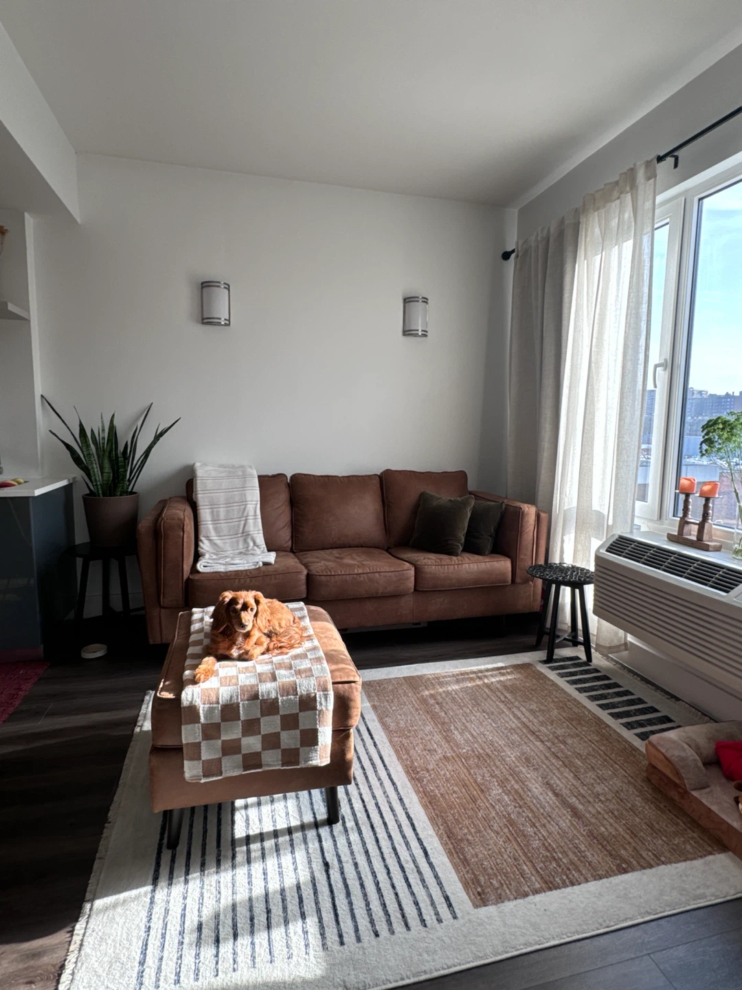 Brown Faux Leather Sofa with ottoman - photo 2