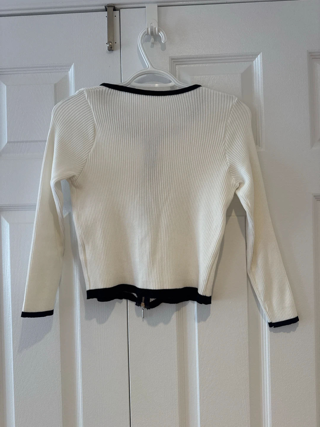 White Ribbed Knit Zip-Up Cardigan - photo 2