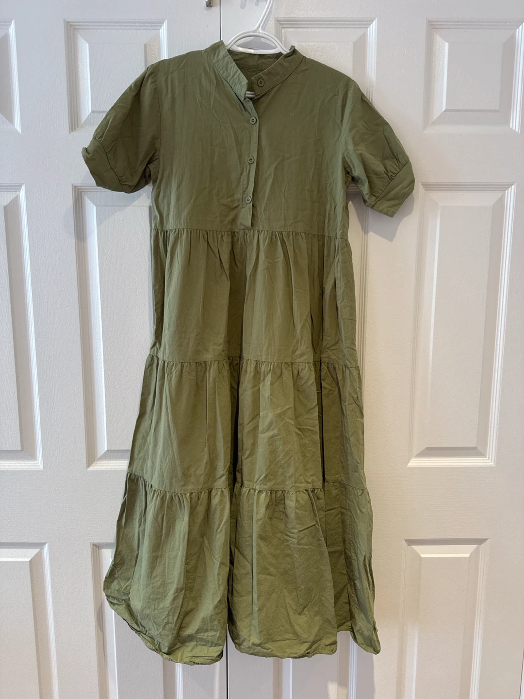 Olive green tiered midi dress