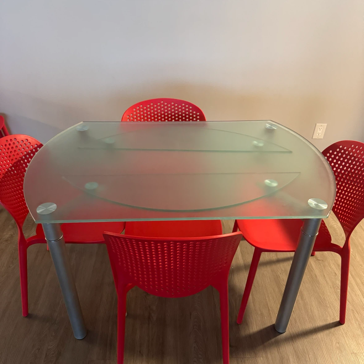 Modern Extendable Glass Dining Table and Red Chairs - photo 3