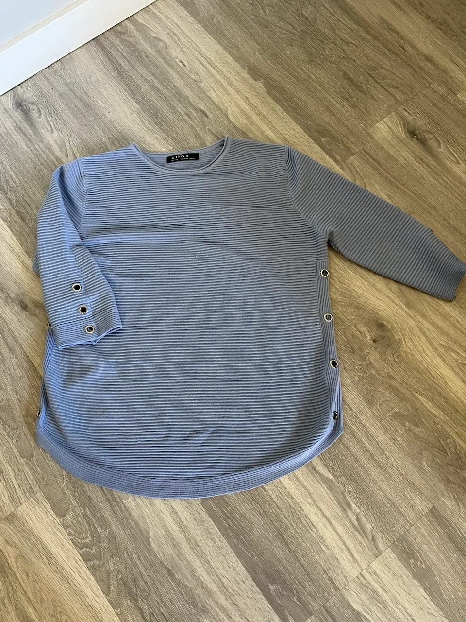 Kinga Blue Ribbed Top cashmere