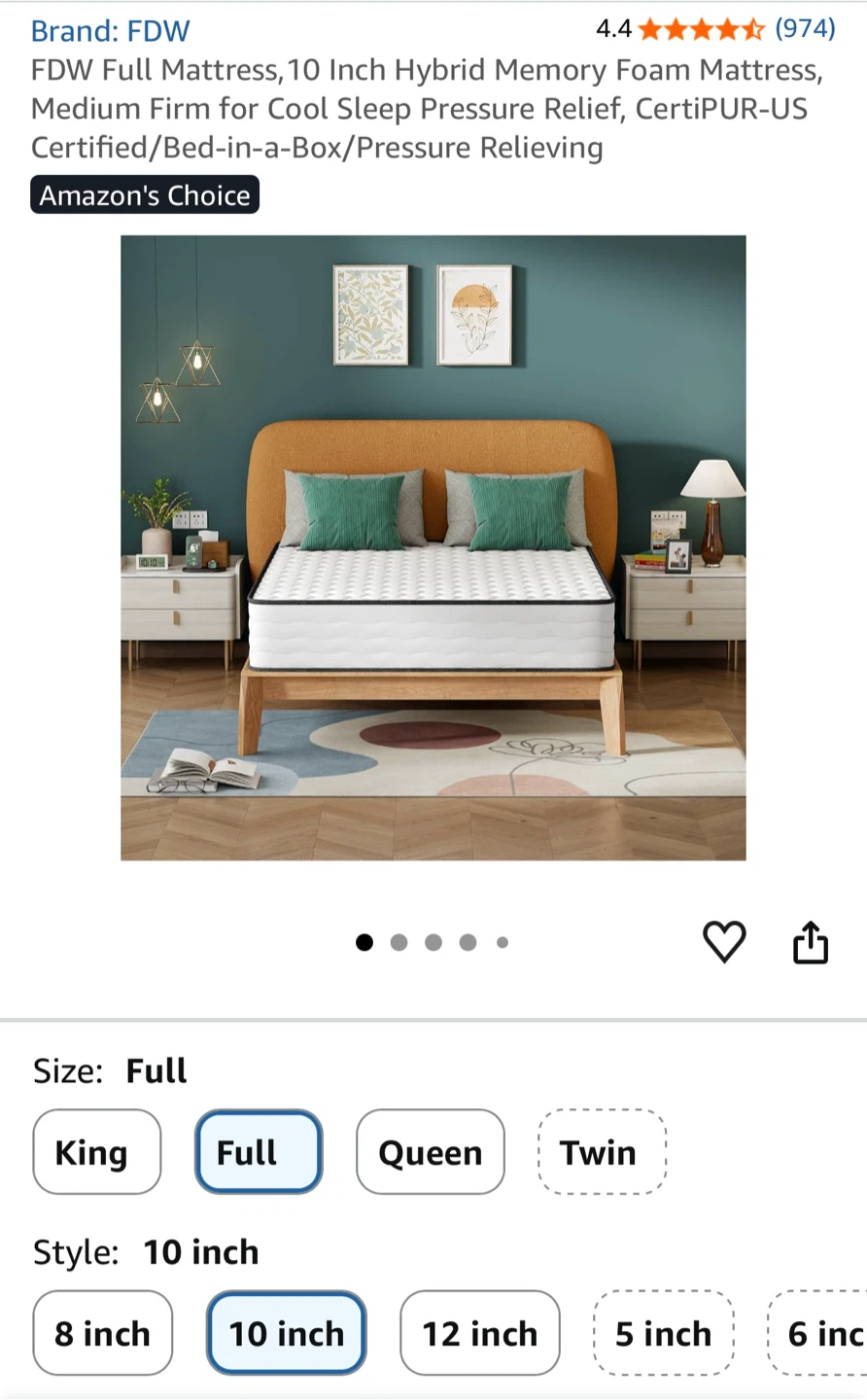 FDW Full Hybrid Memory Foam Mattress 10 Inch