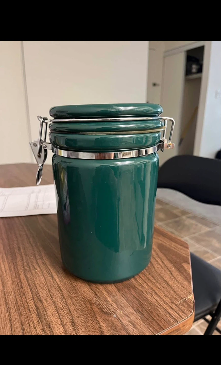 Dark Green Ceramic Canister with Locking Lid