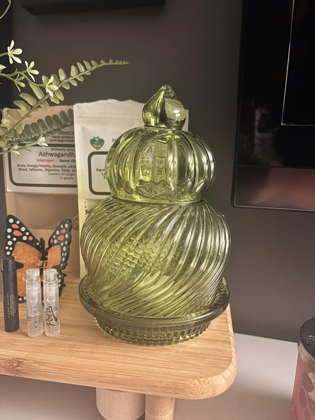 Vintage Green Swirl Glass Jar