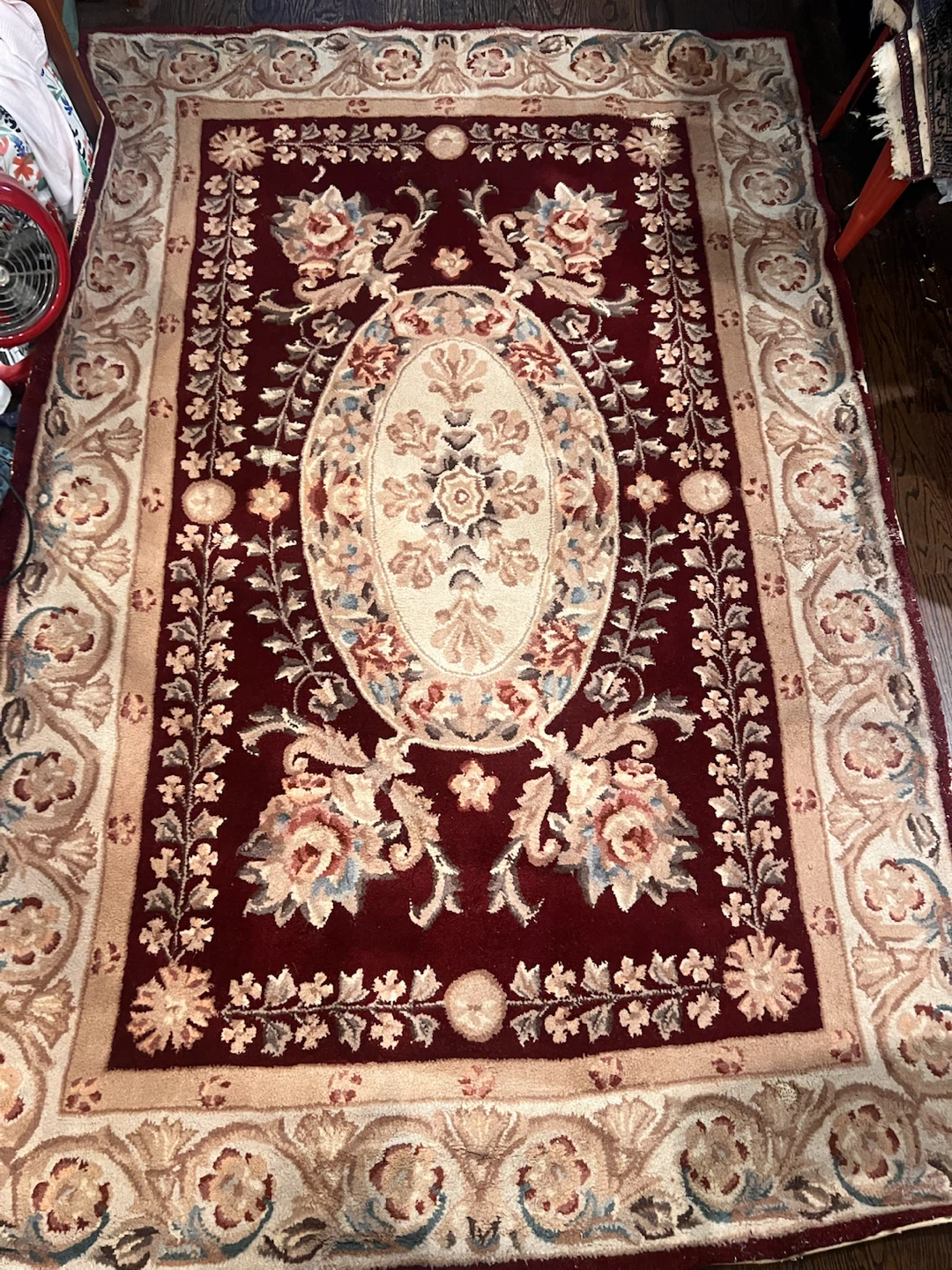 Floral Area Rug in Burgundy and Beige