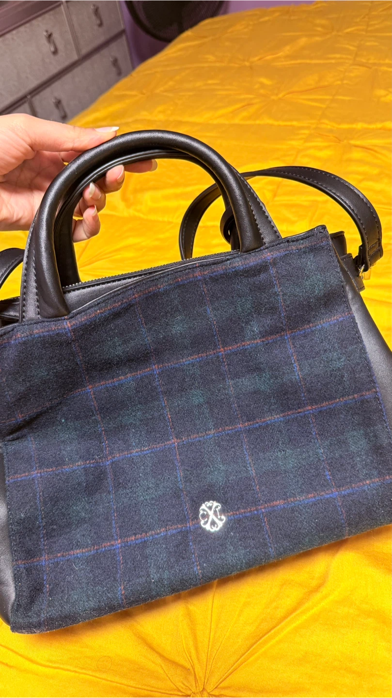 Le Chateau Plaid and Faux Leather Handbag