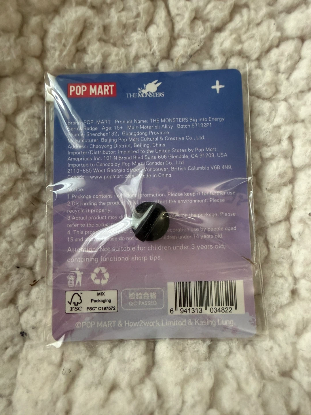 Pop Mart The Monsters Big Into Energy Badge - Orange - photo 2