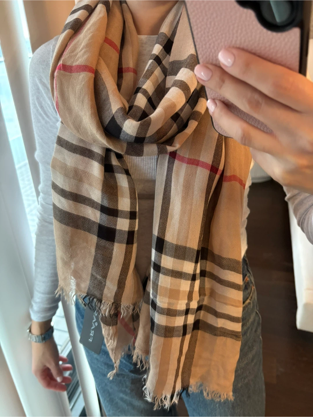 NWT Tan Striped Burberry style lightweight Scarf