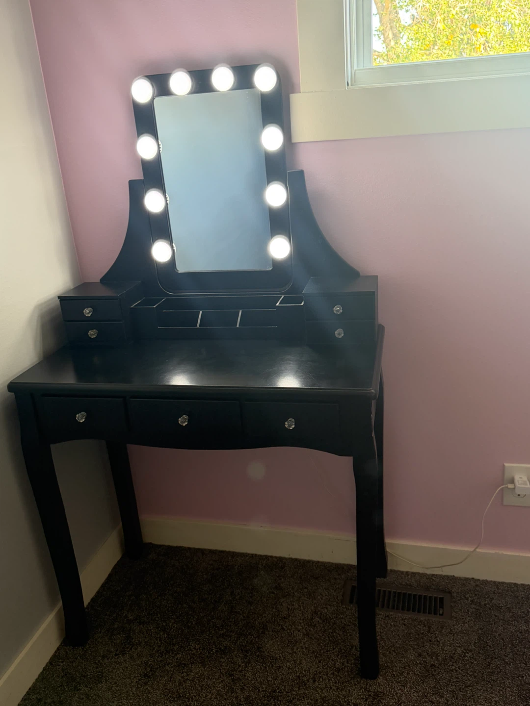 Black Vanity Table with Lighted Mirror