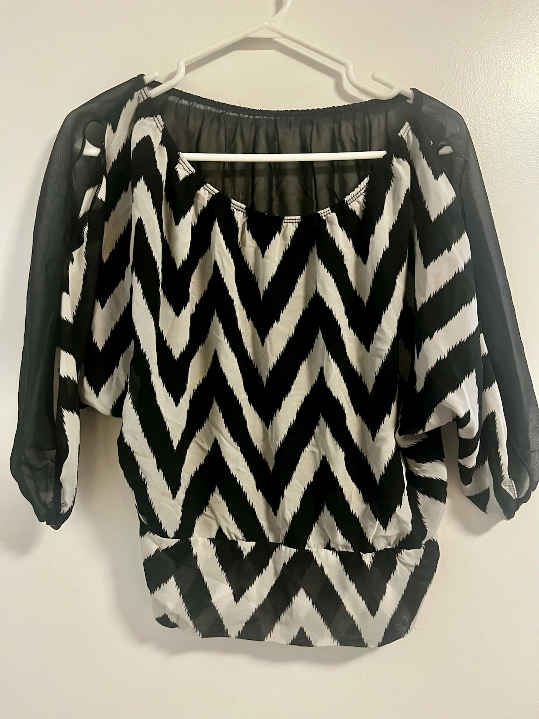 Black and white chevron print cold shoulder blouse