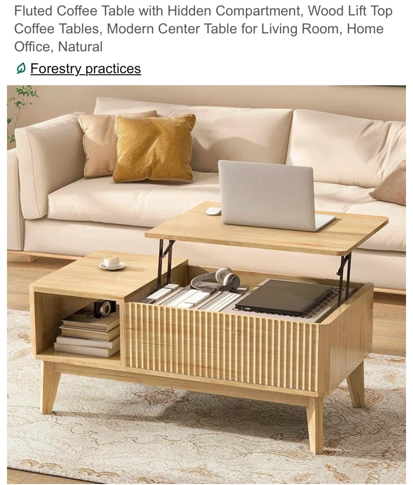 New Fluted Lift Top Coffee Table with Storage