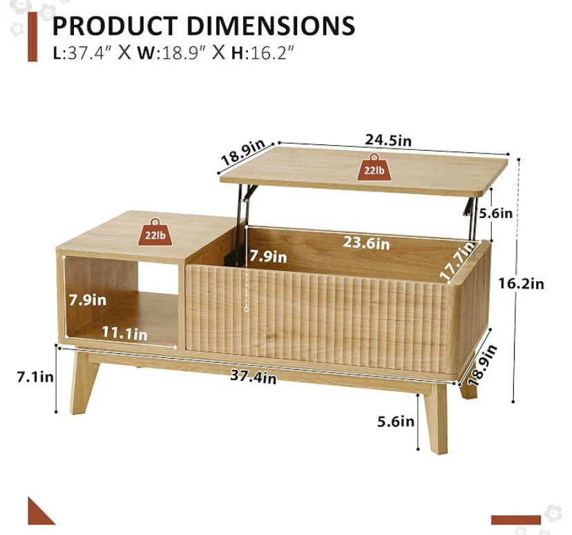 New Fluted Lift Top Coffee Table with Storage - photo 2