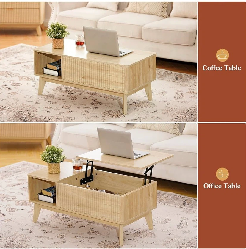 New Fluted Lift Top Coffee Table with Storage - photo 3