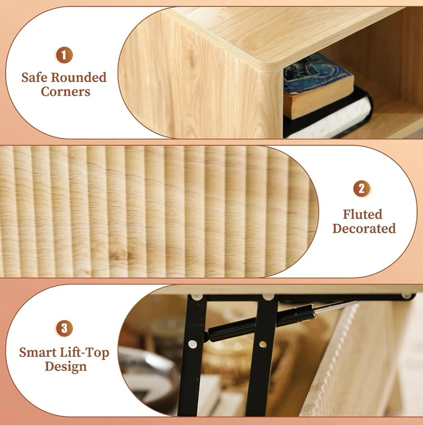 New Fluted Lift Top Coffee Table with Storage - photo 5