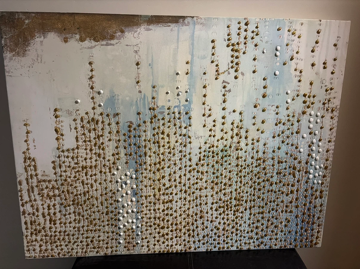 Textured Abstract Canvas Art with Gold and White
