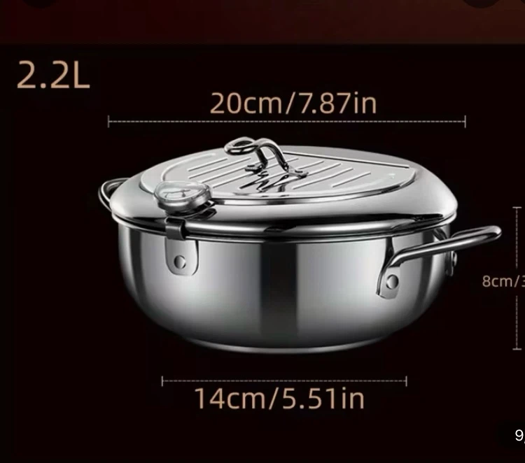 2.2L Stainless Steel Deep Fryer with Thermometer - photo 2