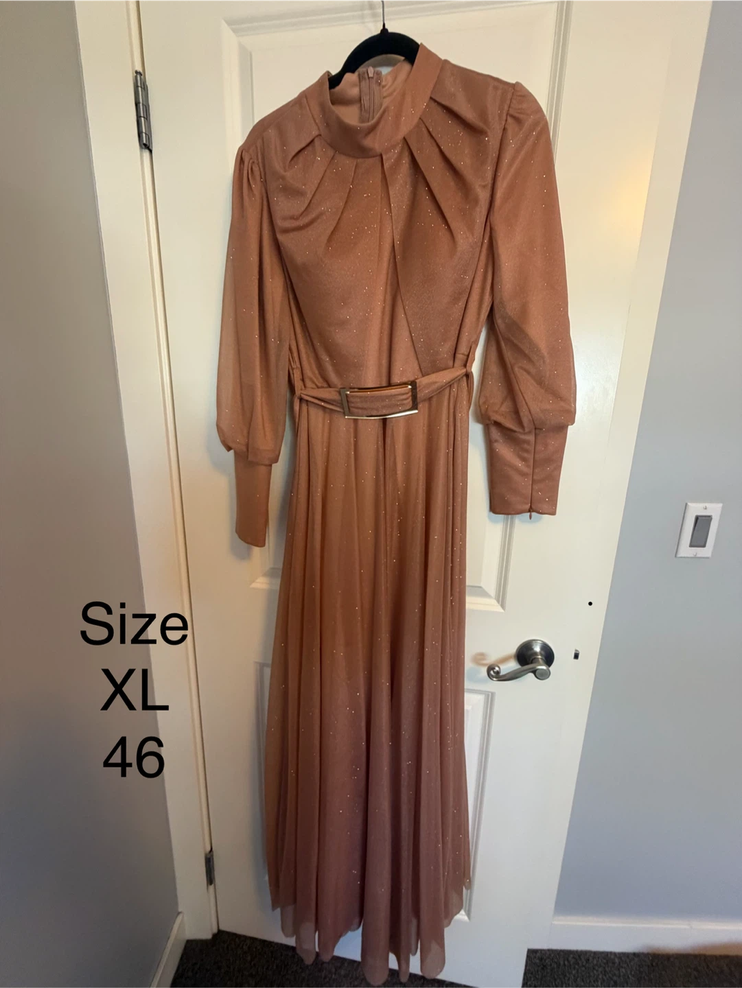 Rose Gold Shimmer Long Sleeve Maxi Dress