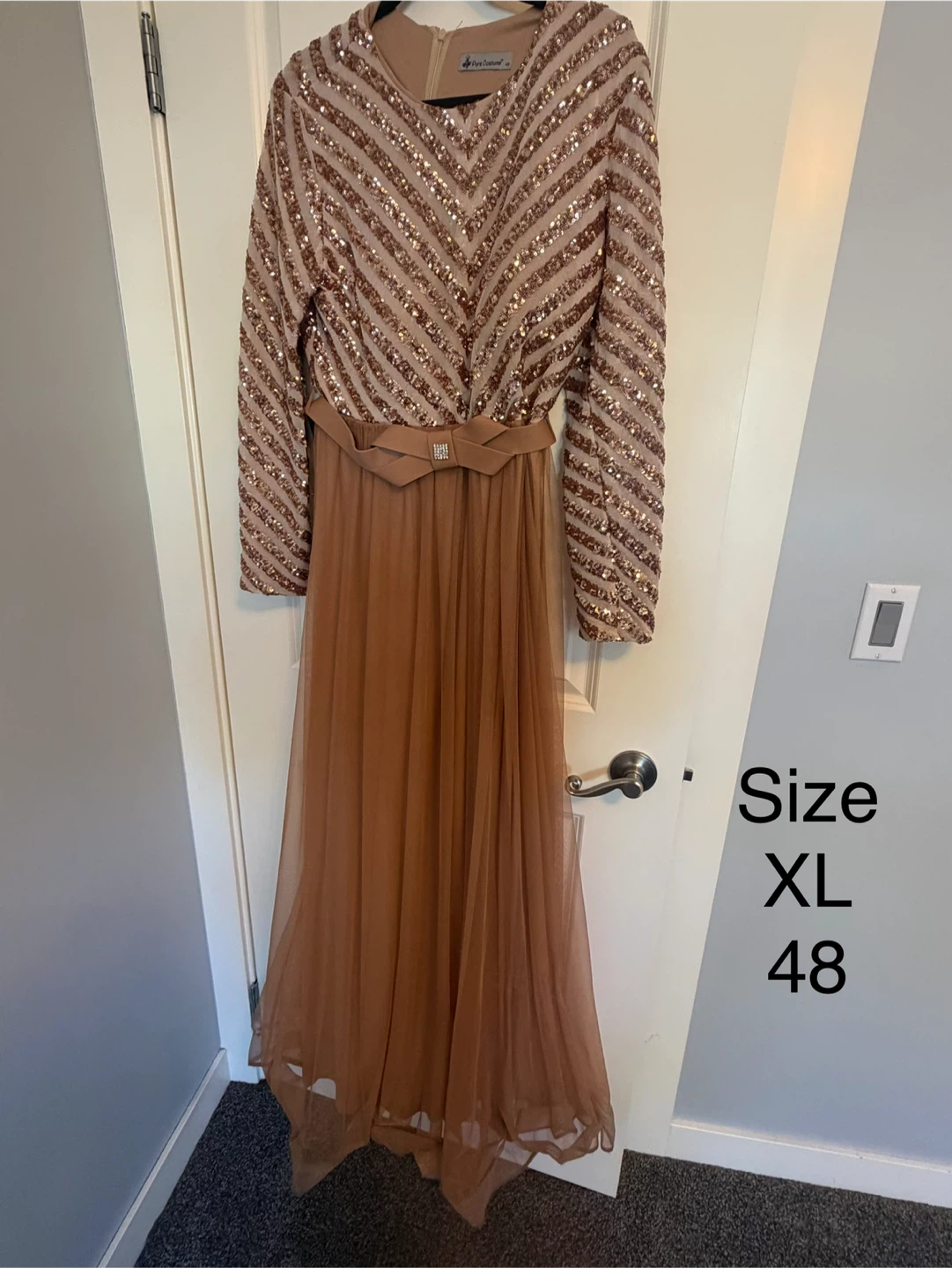 Rose Gold Sequin Long-Sleeve Gown Size XL