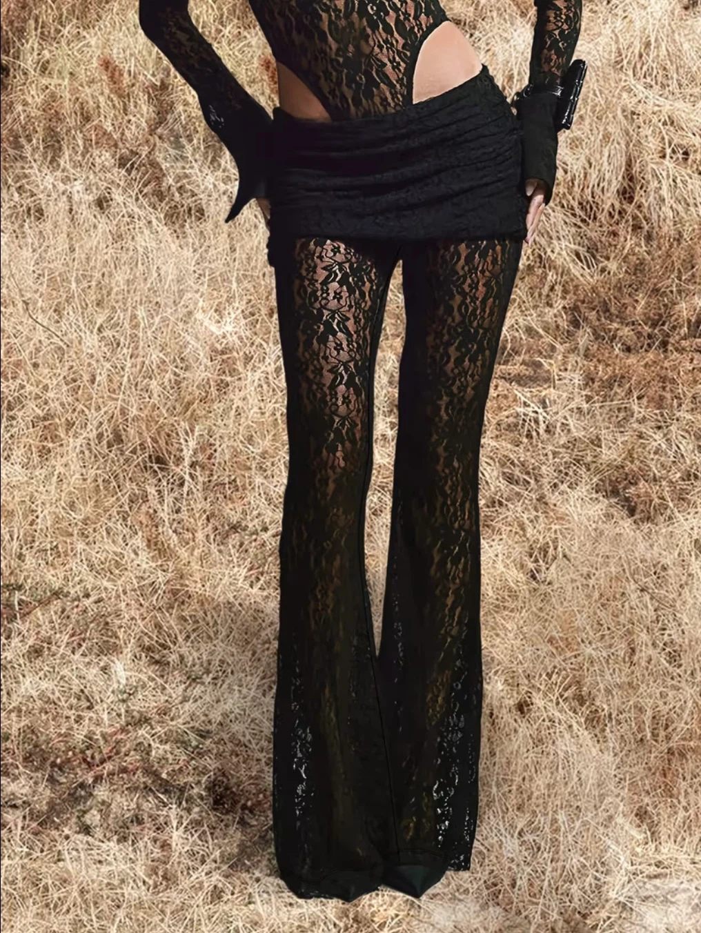 Black lace flare trousers - photo 4