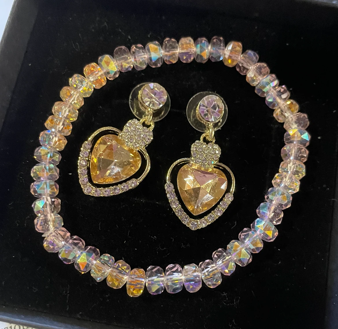 Heart Earrings and Crystal Bracelet Set