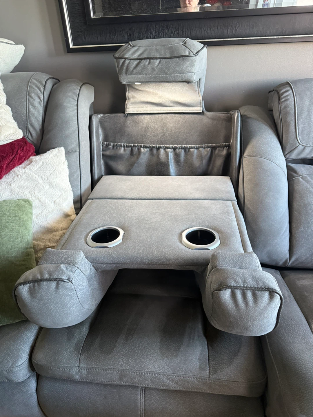 Grey Power Reclining Sofa with Console