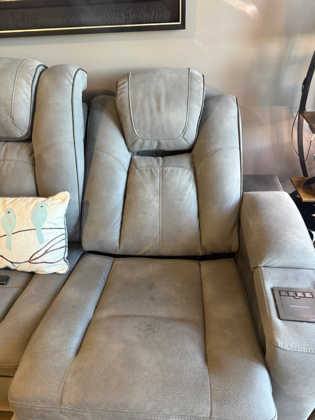 Grey Power Reclining Sofa with Console - photo 2