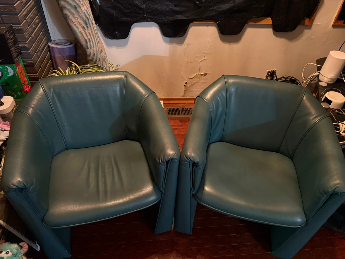 Pair of Teal Leather Armchairs