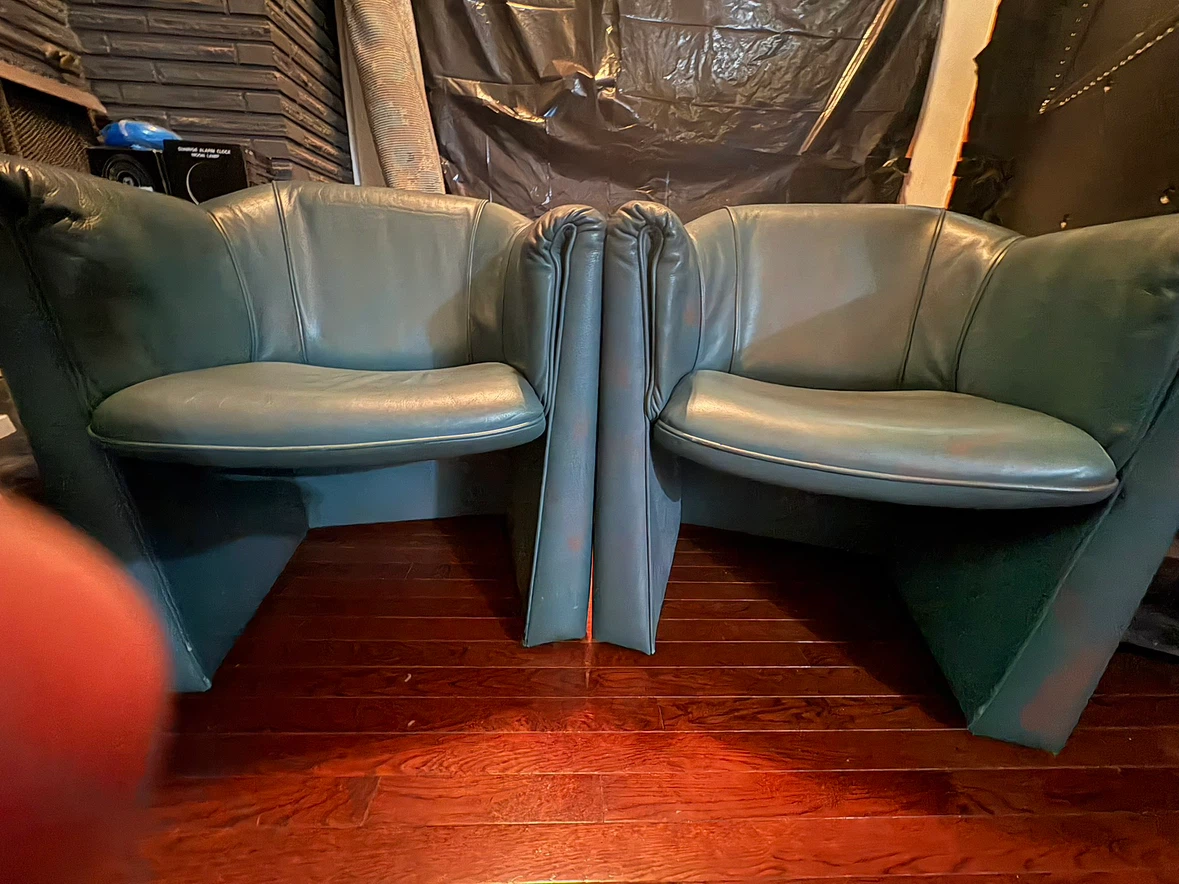Pair of Teal Leather Armchairs - photo 2