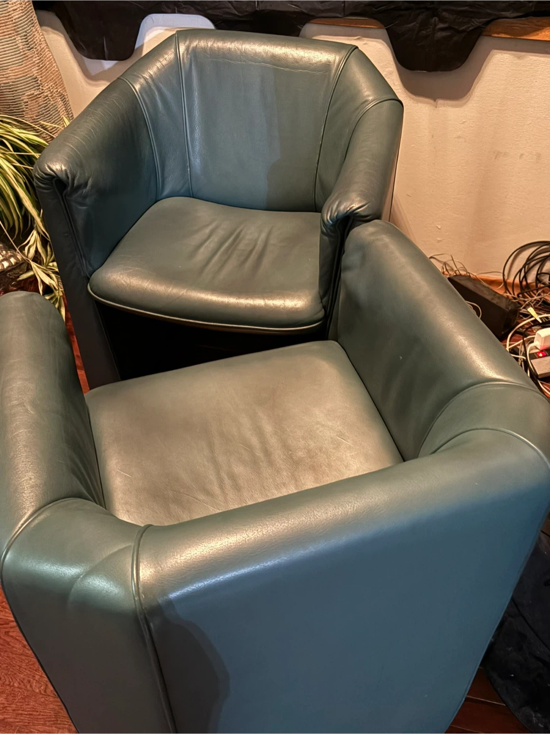 Pair of Teal Leather Armchairs - photo 3