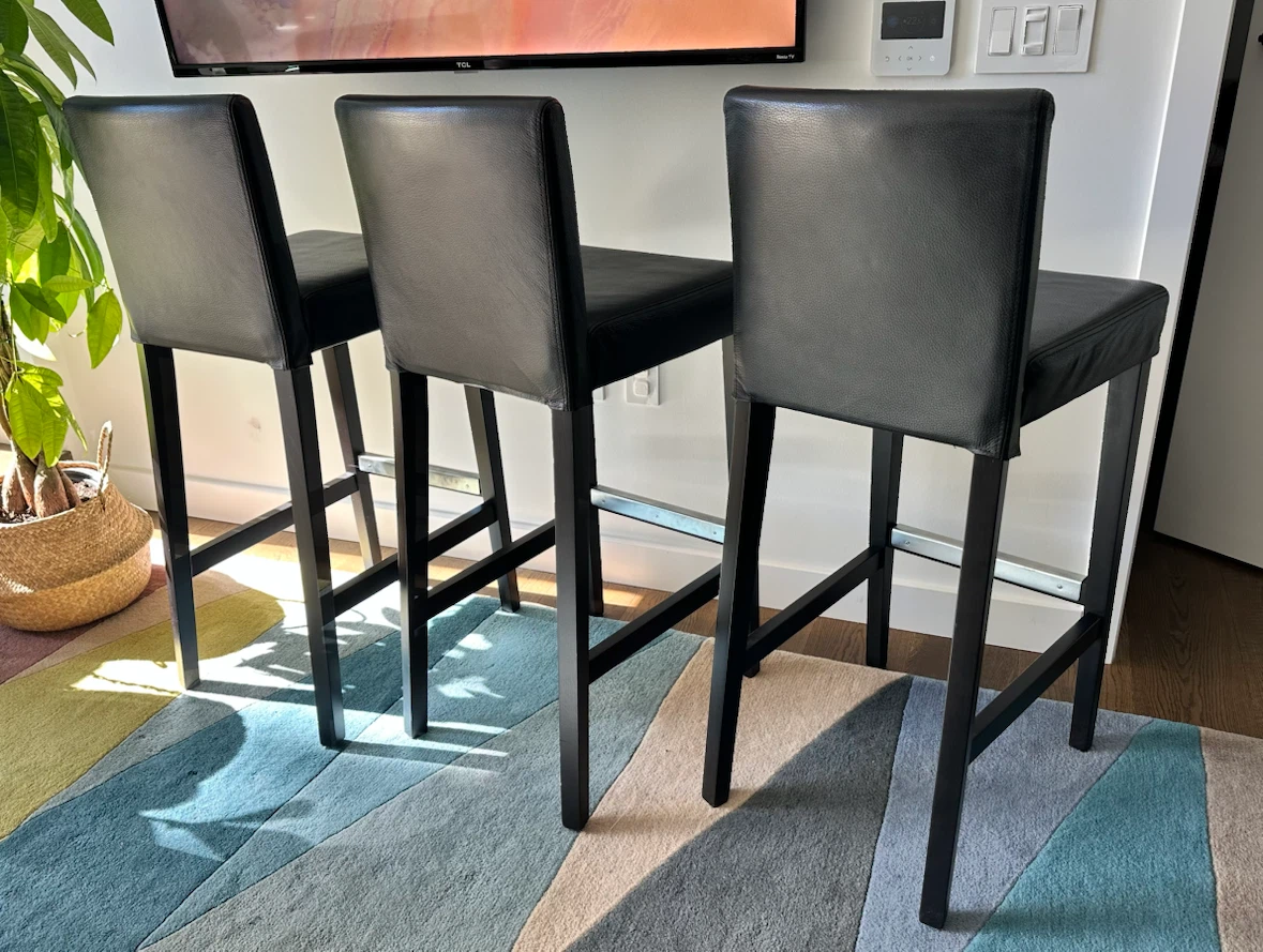 Black Leather Bar Stools – Set of 3 - photo 2