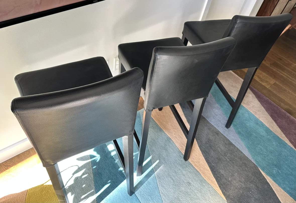 Black Leather Bar Stools – Set of 3 - photo 3