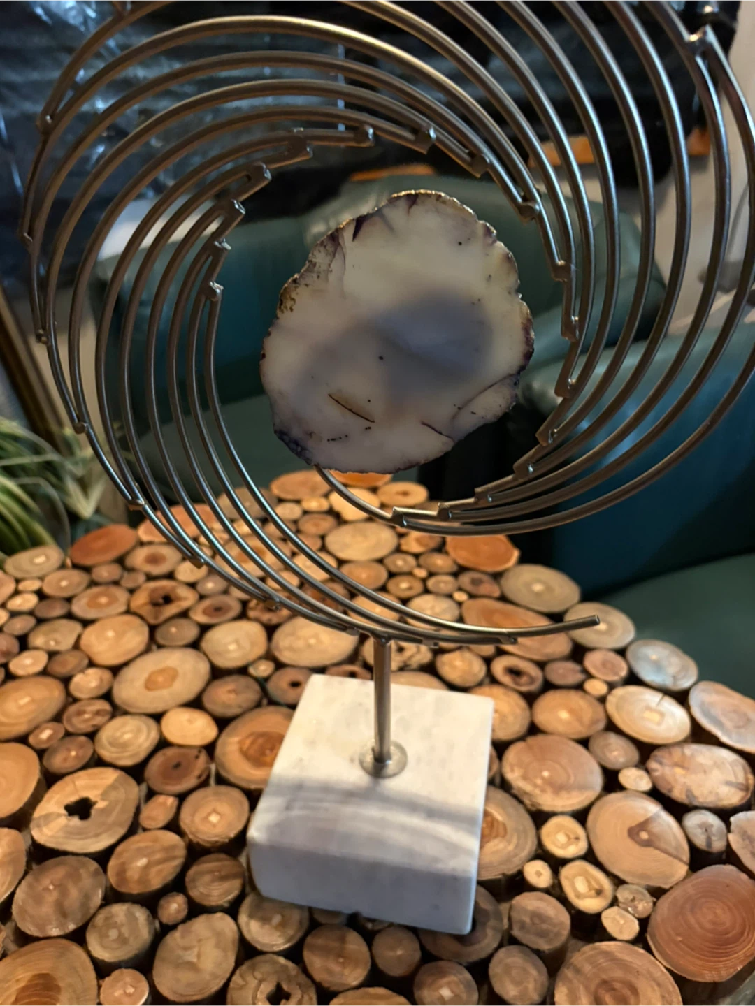 Decorative Metal Spiral Sculpture with Marble Base