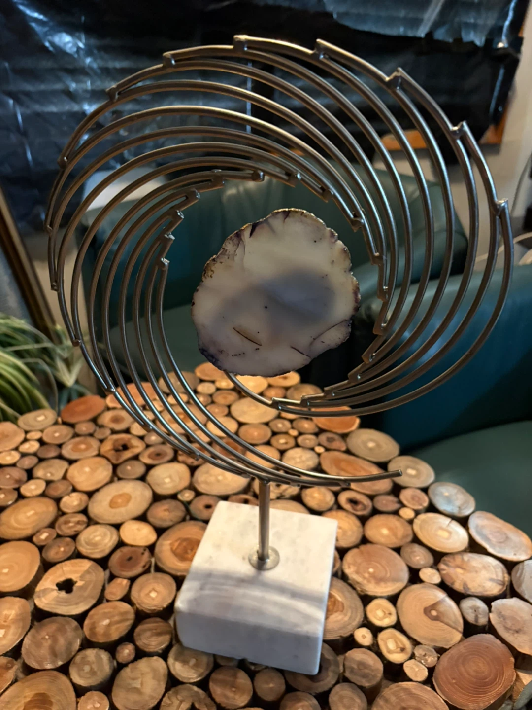 Decorative Metal Spiral Sculpture with Marble Base - photo 2