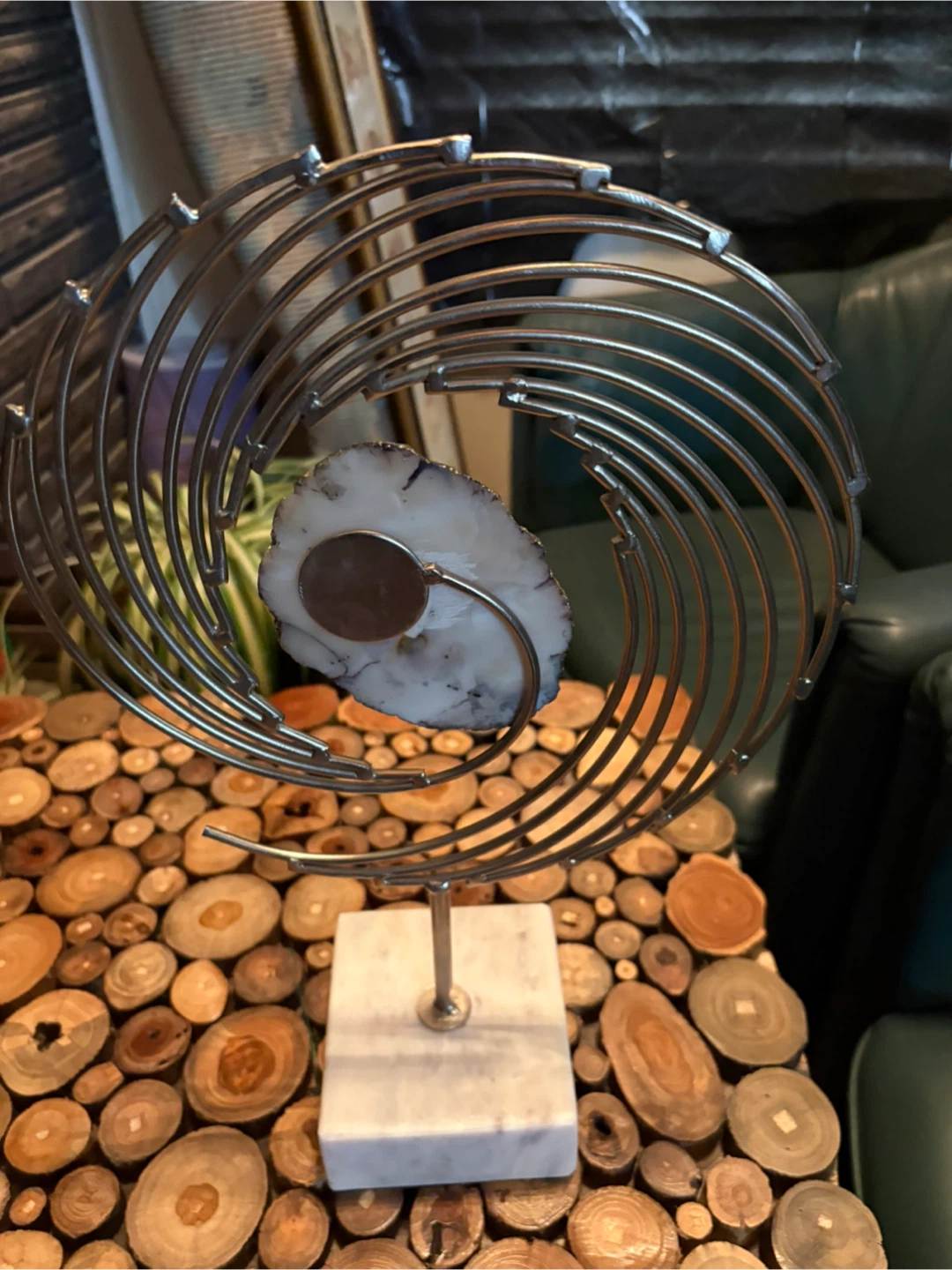 Decorative Metal Spiral Sculpture with Marble Base - photo 3
