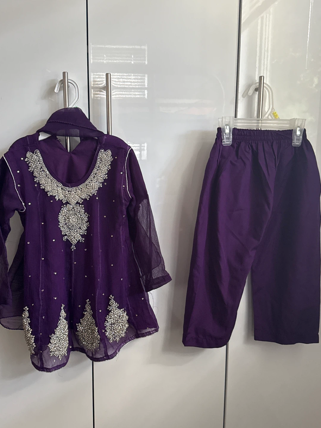 Girls Purple Traditional Embroidered Suit Set