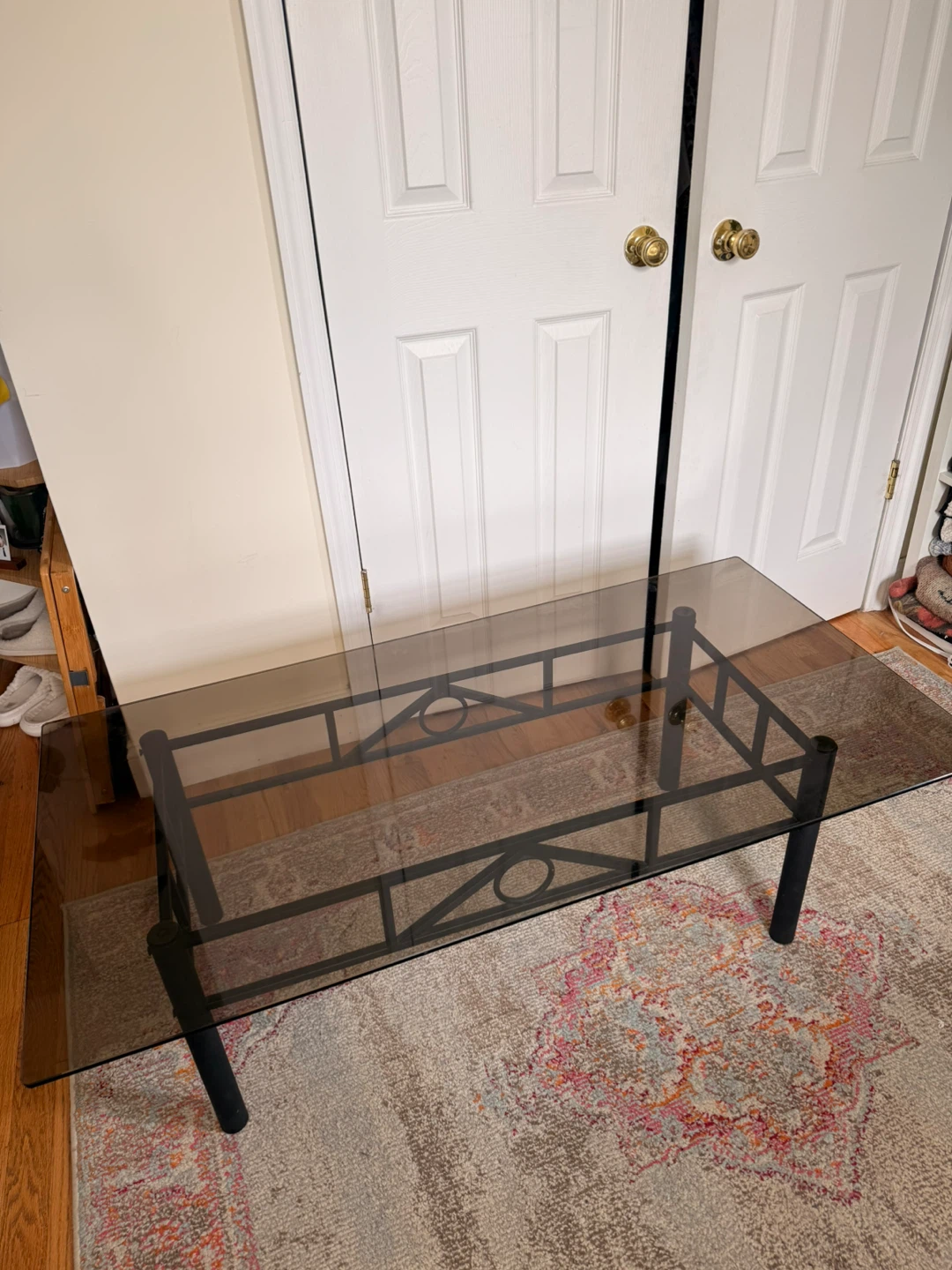 Coffee Table with Smoked Glass Top & Black Metal Base - photo 2