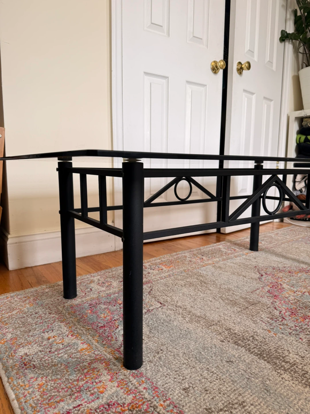 Coffee Table with Smoked Glass Top & Black Metal Base - photo 3