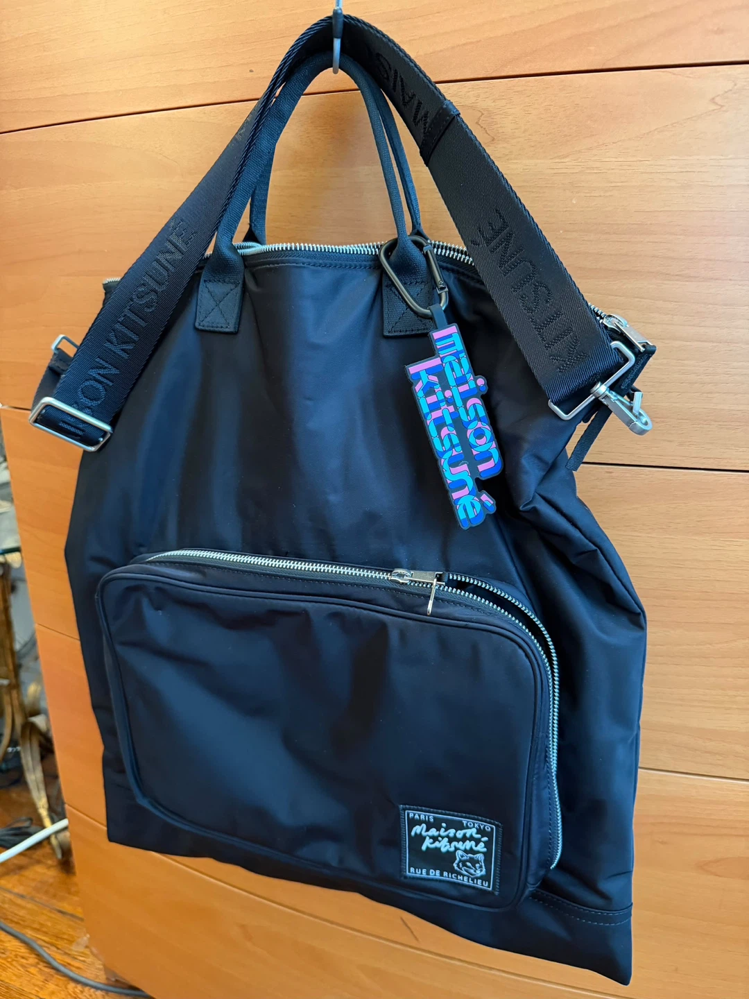 Maison Kitsune Black Nylon Tote Bag