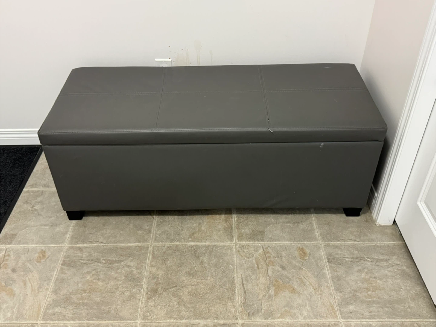 Grey Faux Leather Storage Ottoman with two small pieces