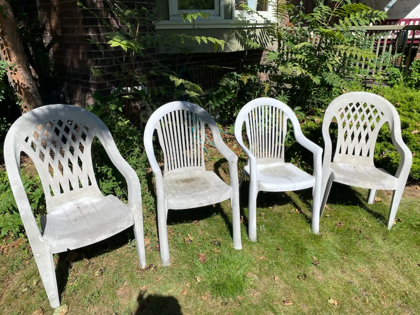 4 plastic patio chairs -garden outdoor camping