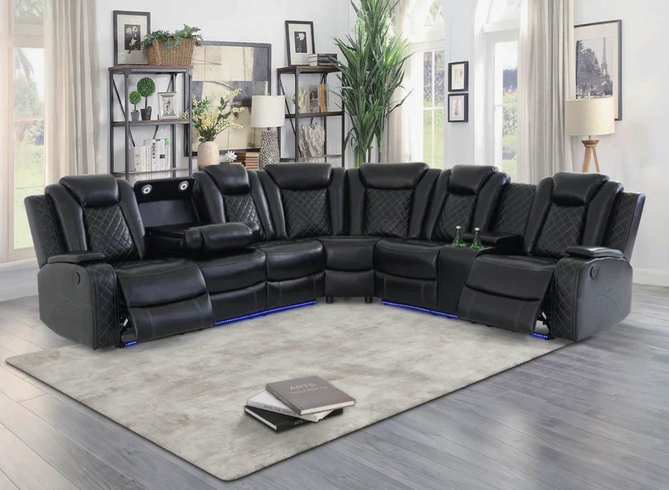 Black Sectional Power Recliner with LED Lighting
