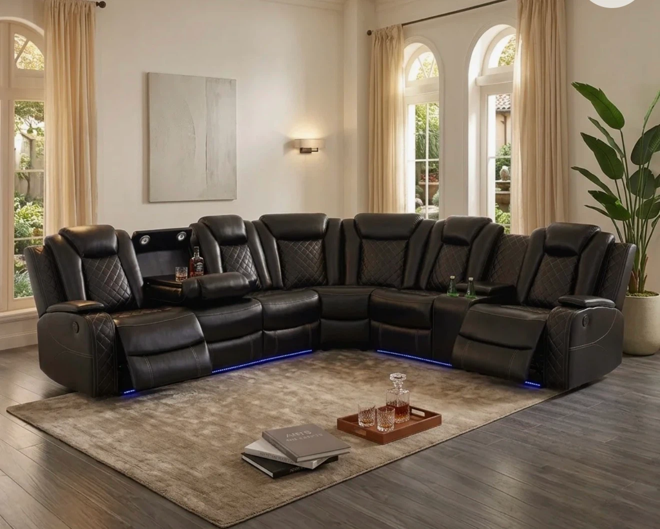 Black Sectional Power Recliner with LED Lighting - photo 2
