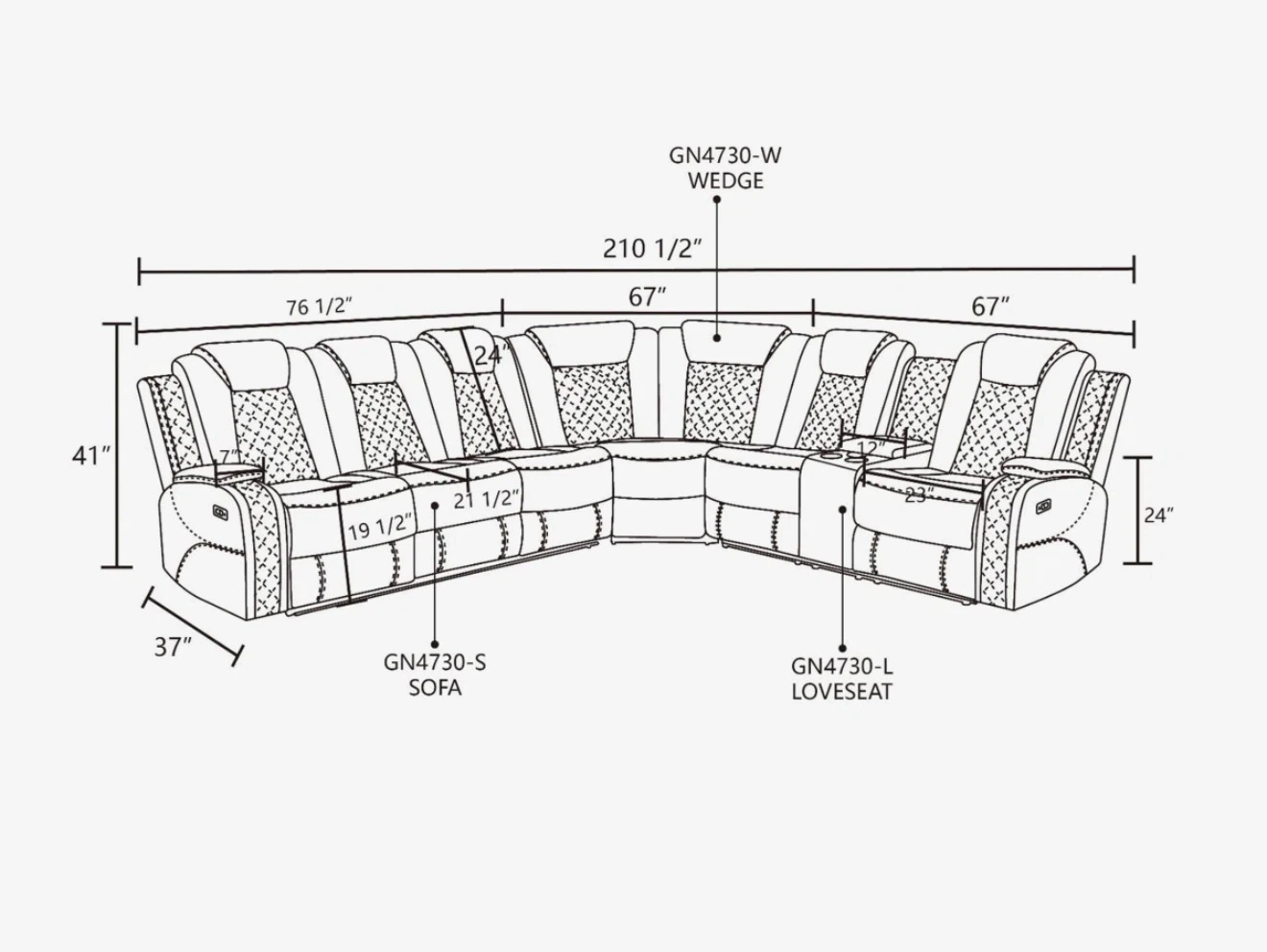 Black Sectional Power Recliner with LED Lighting - photo 4