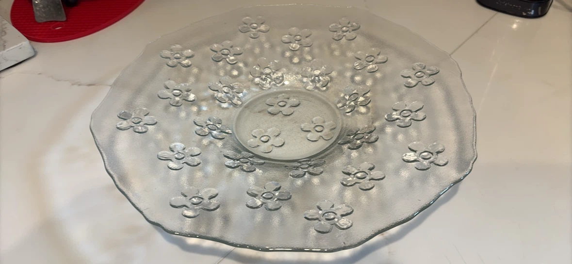 Clear Floral Glass Serving Platter