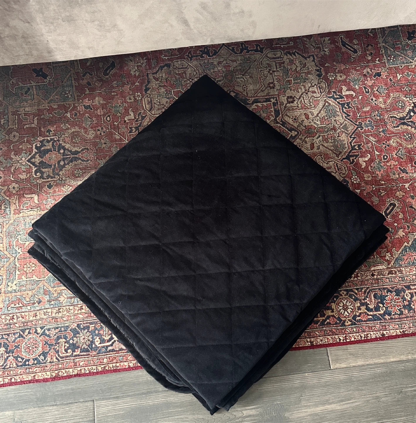 Black Quilted Velvet Coverlet/  Blanket