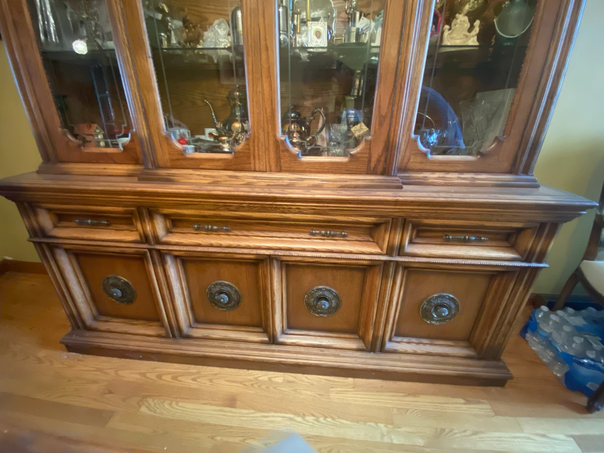 Solid Oak Dining Hutch and Table Set